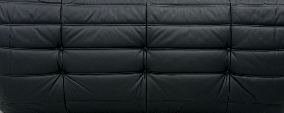 French Togo 3-Seater Sofa in Matt Black Leather by Michel Ducaroy for Ligne Roset-XLZ-1917872