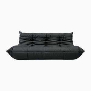 French Togo 3-Seater Sofa in Matt Black Leather by Michel Ducaroy for Ligne Roset-XLZ-1917872