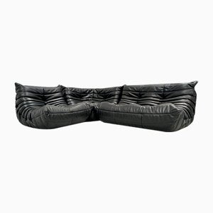 French Togo Living Room Set in Black Leather by Michel Ducaroy for Ligne Roset., Set of 3-XLZ-2041174