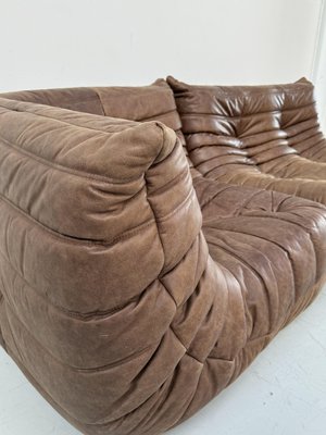 French Togo Living Room Set in Brown Pull Up Leather by Michel Ducaroy for Ligne Roset, Set of 3-XLZ-2029019