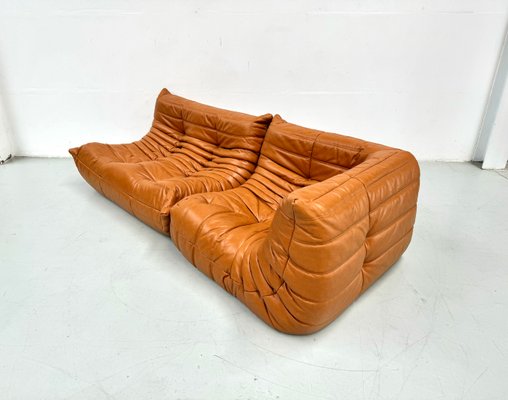 French Togo Living Room Set in Burnt Orange Leather by Michel Ducaroy for Ligne Roset, 1970s, Set of 2-XLZ-2026861