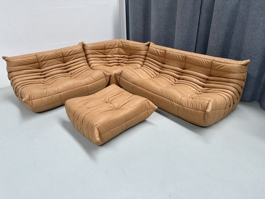 French Togo Living Room Set in Camel Brown Leather by Michel Ducaroy for Ligne Roset., Set of 4-XLZ-2031415