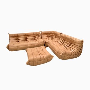 French Togo Living Room Set in Camel Brown Leather by Michel Ducaroy for Ligne Roset., Set of 4-XLZ-2031415