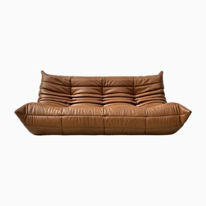 French Togo Sofa in Dark Cognac Leather by Michel Ducaroy for Ligne Roset-XLZ-2028973