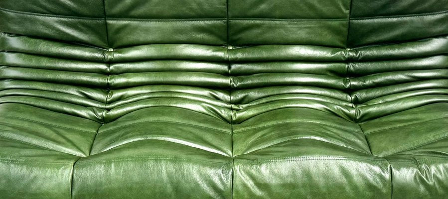 French Togo Three-Seater Sofa in Green Leather by Michel Ducaroy for Ligne Roset-XLZ-2020015