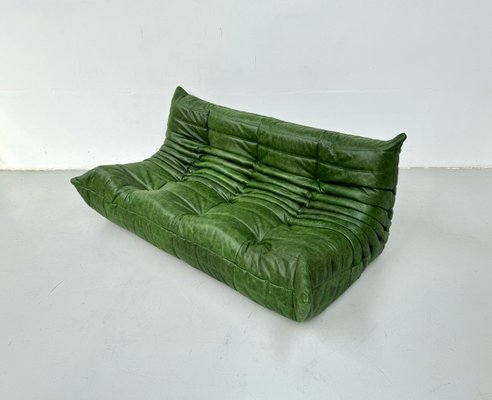 French Togo Three-Seater Sofa in Green Leather by Michel Ducaroy for Ligne Roset-XLZ-2020015