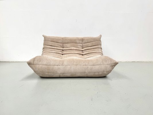 French Togo Two-Seater Sofa in Beige Corduroy by Michel Ducaroy for Ligne Roset, 1970s-XLZ-2027883