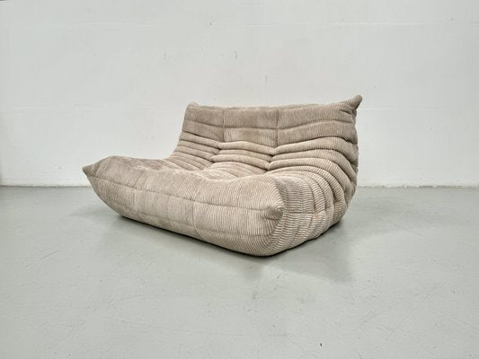 French Togo Two-Seater Sofa in Beige Corduroy by Michel Ducaroy for Ligne Roset, 1970s-XLZ-2027883