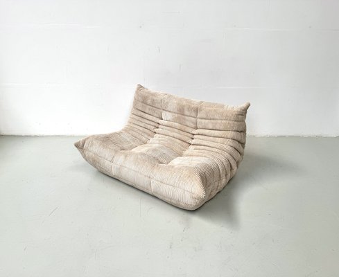 French Togo Two-Seater Sofa in Beige Corduroy by Michel Ducaroy for Ligne Roset, 1970s-XLZ-2027883