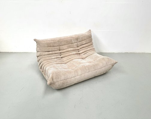 French Togo Two-Seater Sofa in Beige Corduroy by Michel Ducaroy for Ligne Roset, 1970s-XLZ-2027883