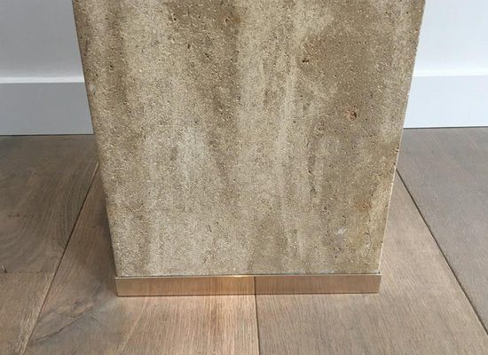 French Travertine & Brass Column, 1970s-BA-658432