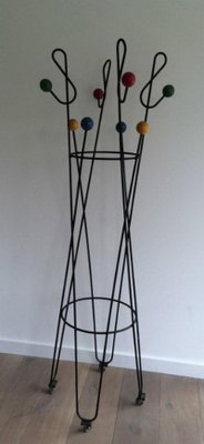 French Treble Clef Coat Hanger in Iron and Wood, 1950s-BA-658624