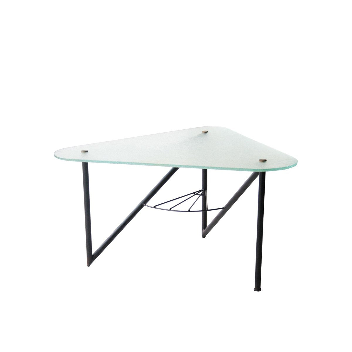 French Triangular Metal Frosted Glass Coffee Table in the Style of Louis Sognot, 1950