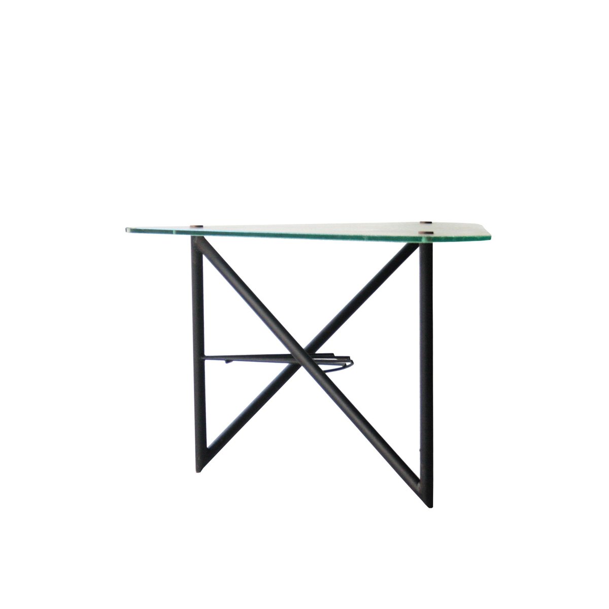 French Triangular Metal Frosted Glass Coffee Table in the Style of Louis Sognot, 1950