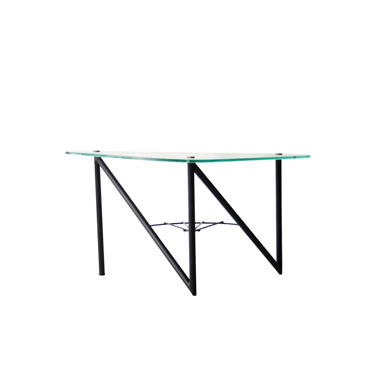 French Triangular Metal Frosted Glass Coffee Table in the Style of Louis Sognot, 1950