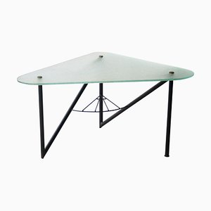 French Triangular Metal Frosted Glass Coffee Table in the Style of Louis Sognot, 1950-UZ-862991