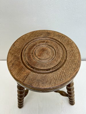 French Tripod Bobbin Turned Wooden Stool, 1950s-WZZ-2023556