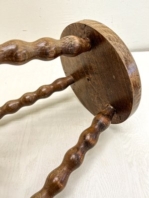 French Tripod Bobbin Turned Wooden Stool, 1950s-WZZ-2023556