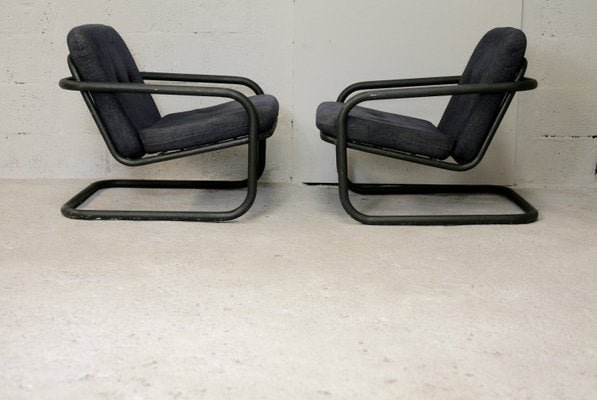 French Tubular Steel & Foam Cushions Prisunic Edition Lounge Chairs, 1973, Set of 2-MAO-843498