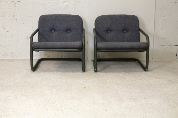 French Tubular Steel & Foam Cushions Prisunic Edition Lounge Chairs, 1973, Set of 2-MAO-843498