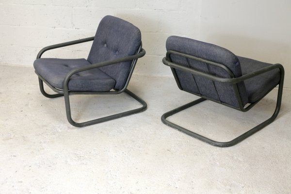 French Tubular Steel & Foam Cushions Prisunic Edition Lounge Chairs, 1973, Set of 2-MAO-843498