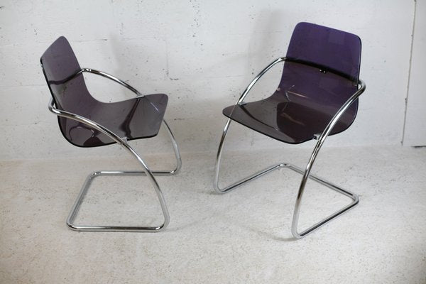 French Tubular Steel Mauve Acrylic Glass Chairs by Yves Christin for Airborne, 1970s, Set of 2-MAO-1076142