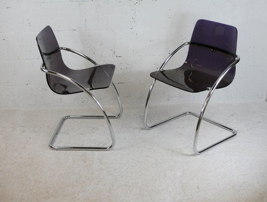 French Tubular Steel Mauve Acrylic Glass Chairs by Yves Christin for Airborne, 1970s, Set of 2-MAO-1076142