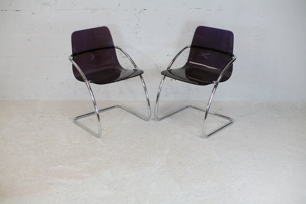 French Tubular Steel Mauve Acrylic Glass Chairs by Yves Christin for Airborne, 1970s, Set of 2-MAO-1076142