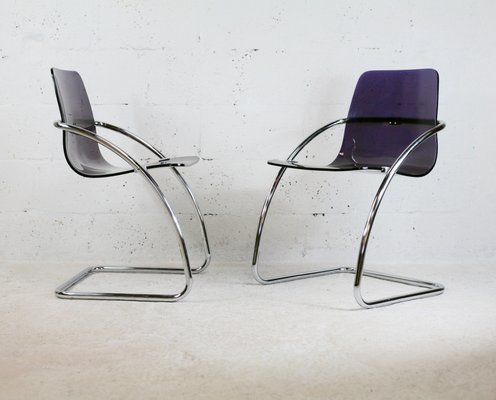 French Tubular Steel Mauve Acrylic Glass Chairs by Yves Christin for Airborne, 1970s, Set of 2-MAO-1076142