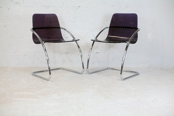 French Tubular Steel Mauve Acrylic Glass Chairs by Yves Christin for Airborne, 1970s, Set of 2-MAO-1076142