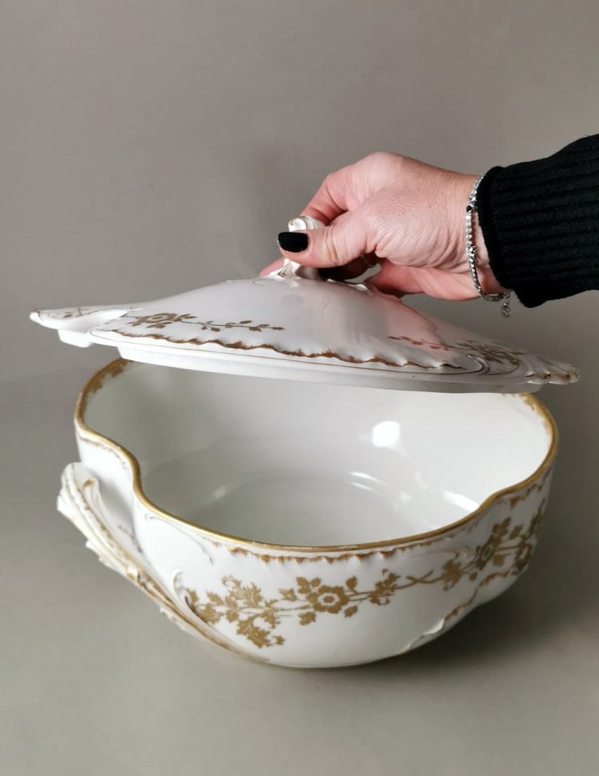 French Tureen in White Porcelain and Gold Decoration from Haviland & Co., 1902