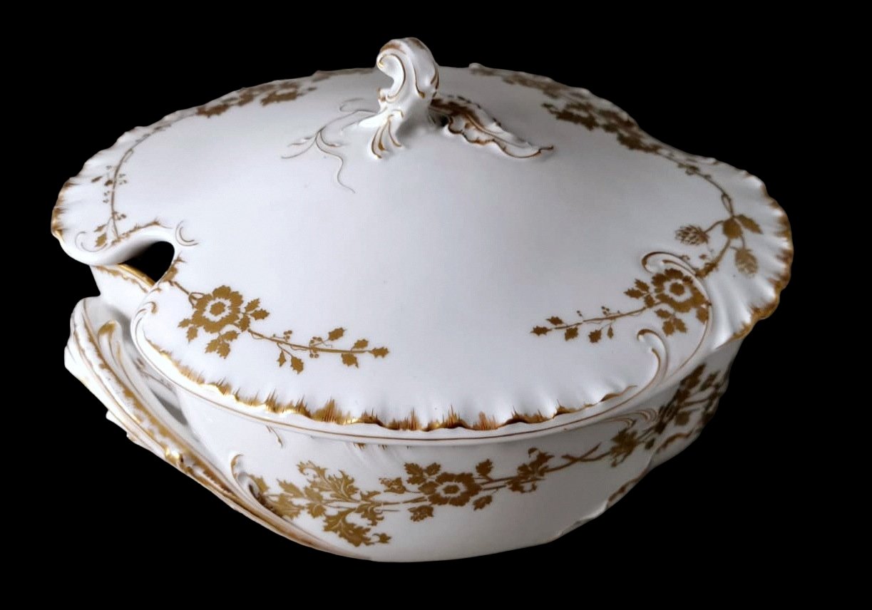 French Tureen in White Porcelain and Gold Decoration from Haviland & Co., 1902