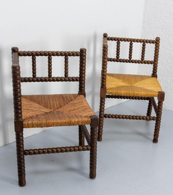 French Turned & Straw Beech Chairs, 1940s, Set of 2-RIU-1718895