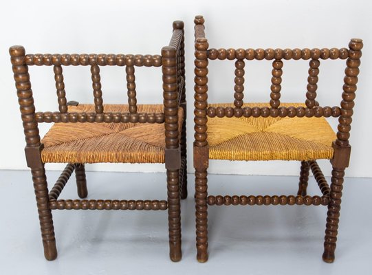 French Turned & Straw Beech Chairs, 1940s, Set of 2-RIU-1718895