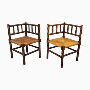 French Turned & Straw Beech Chairs, 1940s, Set of 2-RIU-1718895