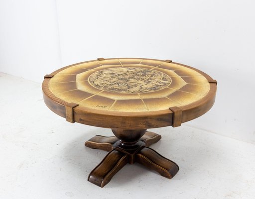 French Vallauris Ceramic Round Coffee Table, 1970s-RIU-1403214