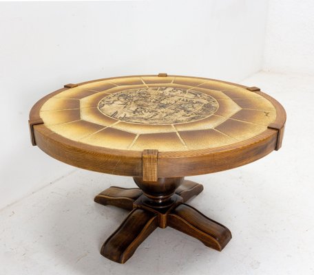 French Vallauris Ceramic Round Coffee Table, 1970s-RIU-1403214