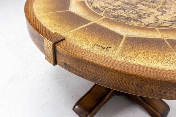 French Vallauris Ceramic Round Coffee Table, 1970s-RIU-1403214