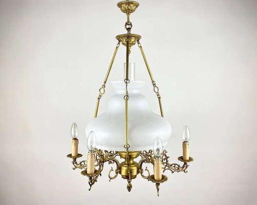 French Victorian Opaline Glass Chandelier, 1950s-GYX-1345205