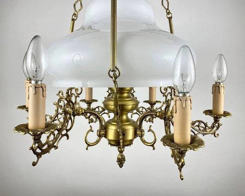 French Victorian Opaline Glass Chandelier, 1950s-GYX-1345205