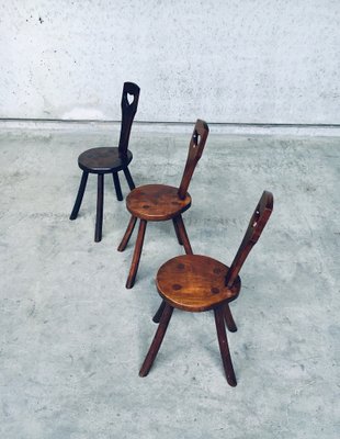 French Wabi Sabi Handcrafted Design Solid Oak Dining Table & Chairs, 1940s, Set of 4-RQV-1158490