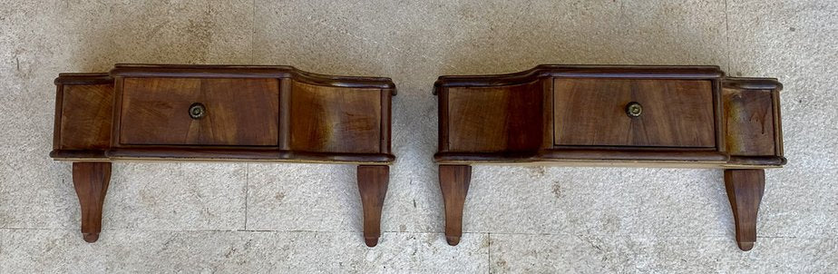 French Wall Bedside Tables in Walnut, 1920s, Set of 2-NOU-1761216