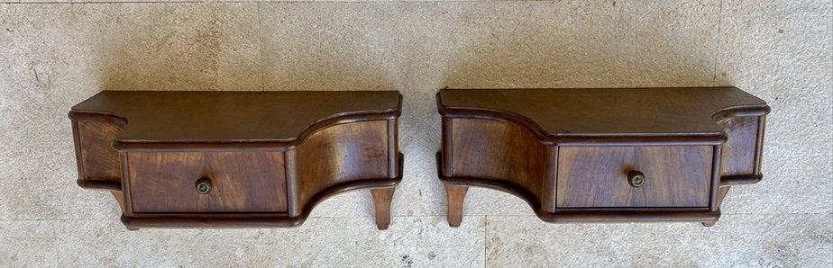 French Wall Bedside Tables in Walnut, 1920s, Set of 2-NOU-1761216