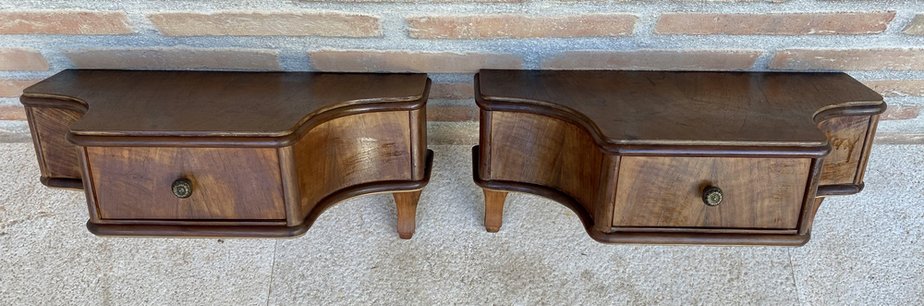 French Wall Bedside Tables in Walnut, 1920s, Set of 2-NOU-1761216