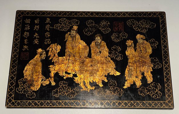 French Wall Decoration in Lacquer and Gilding with Chinese Decorations, 1970s-BA-1698359