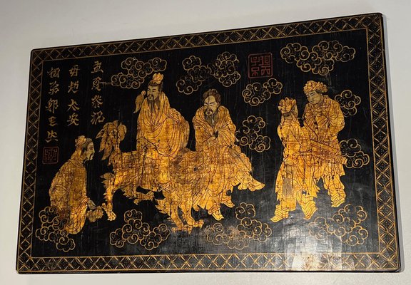 French Wall Decoration in Lacquer and Gilding with Chinese Decorations, 1970s-BA-1698359