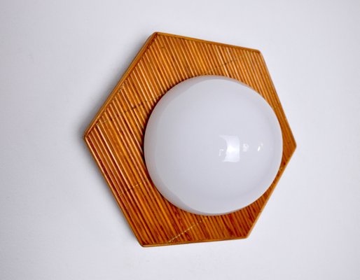 French Wall Lamp in Rattan and Opaline, 1970-EJE-1323783