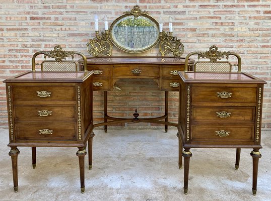 French Walnut and Bronze Vanity with Candelabra Arms-NOU-1304270