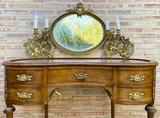 French Walnut and Bronze Vanity with Candelabra Arms-NOU-1304270