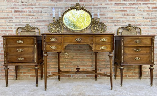 French Walnut and Bronze Vanity with Candelabra Arms-NOU-1304270